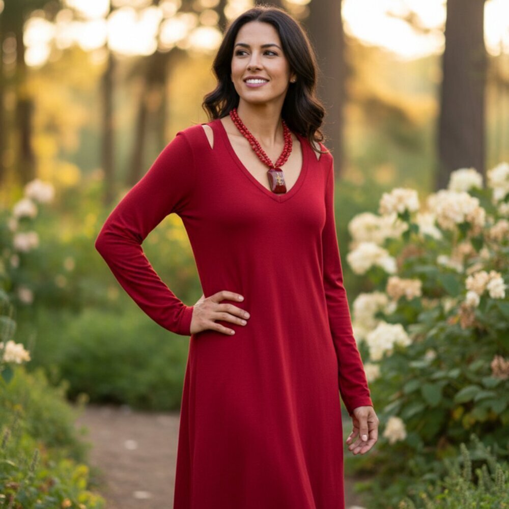 Michael Stars Long Sleeve Cold Shoulder Red Shift Dress Women's Size S - Picture 8 of 12